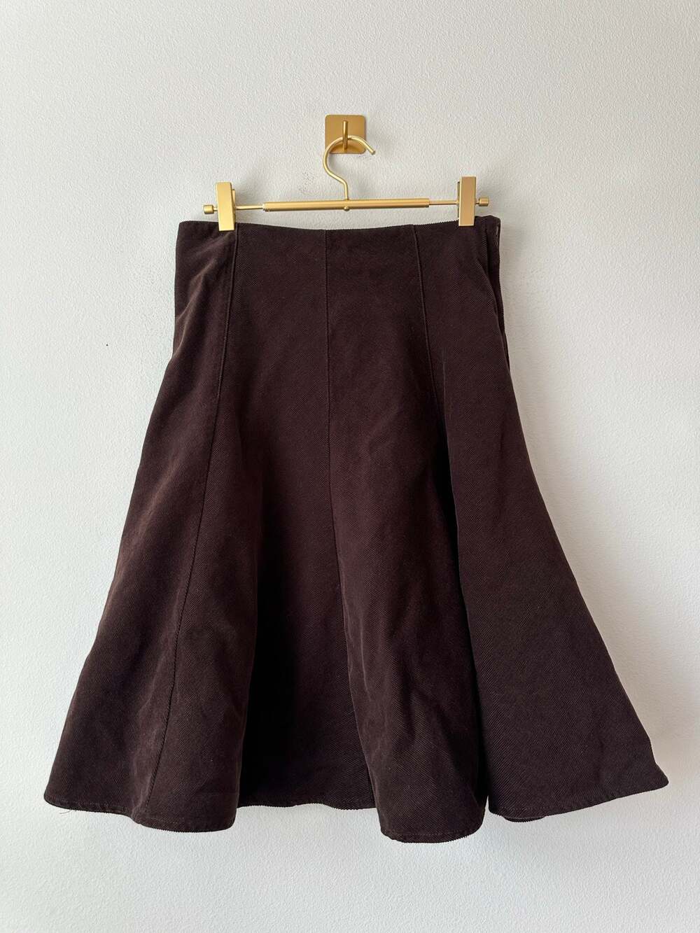Vintage 90s Chocolate Brown Corduroy Flared A-Line Skirt Minimalist 4P